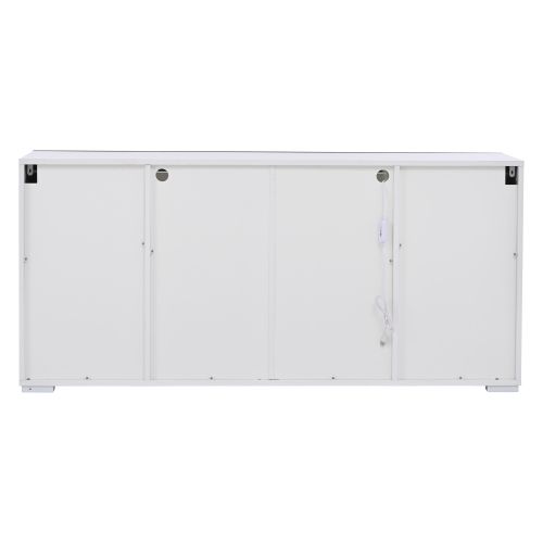 Buffet Noir Et Blanc Avec 4 Portes, Bande LED, Compartiments Ouverts, Sans Poignées