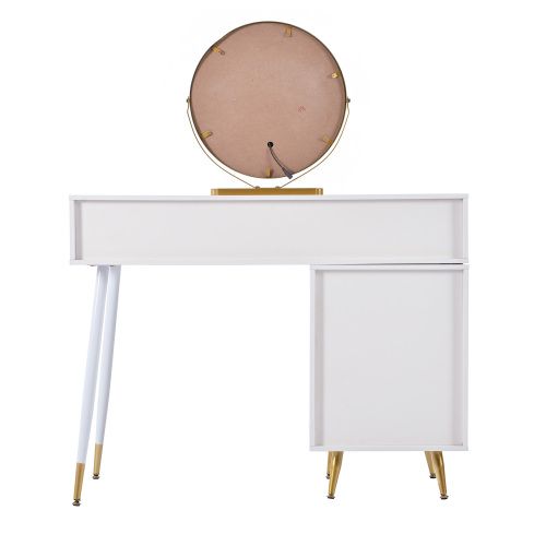 Coiffeuse Avec Éclairage LED Et Miroir, Rangement Latéral Réglable, Extensible, Sans Tabouret