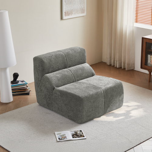 Fauteuil fixe 1 Place En Velours, Dossier Fixe, Mousse Haute Densité, Gris