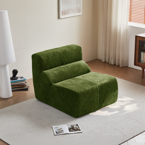 Fauteuil fixe 1 Place En Velours, Dossier Fixe, Mousse Haute Densité, Vert