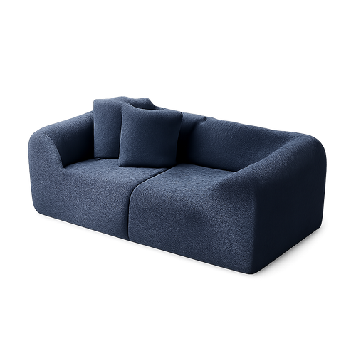 Canapé 2 Places En Velours Bleu Compact Avec Coussins