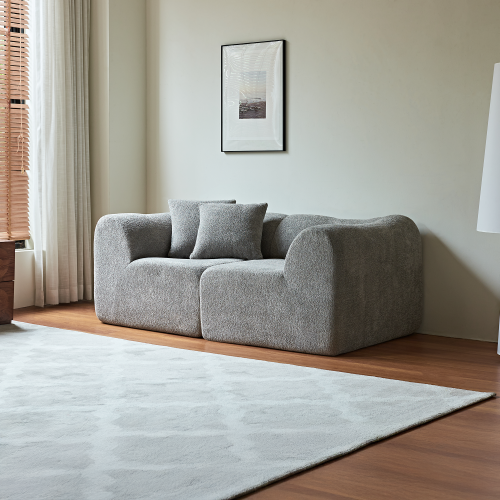 Canapé 2 Places En Velours Gris Compact Avec Coussins