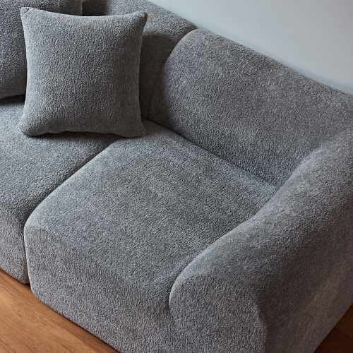 Canapé 2 Places En Velours Gris Compact Avec Coussins