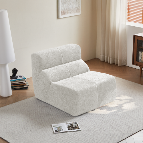 Fauteuil fixe 1 Place En Velours, Dossier Fixe, Mousse Haute Densité, Blanc