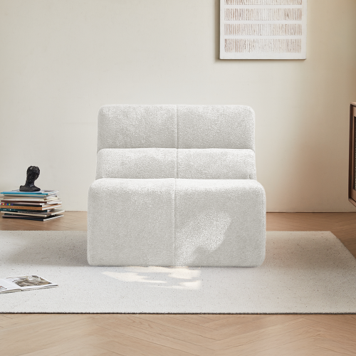 Fauteuil fixe 1 Place En Velours, Dossier Fixe, Mousse Haute Densité, Blanc