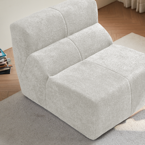 Fauteuil fixe 1 Place En Velours, Dossier Fixe, Mousse Haute Densité, Blanc