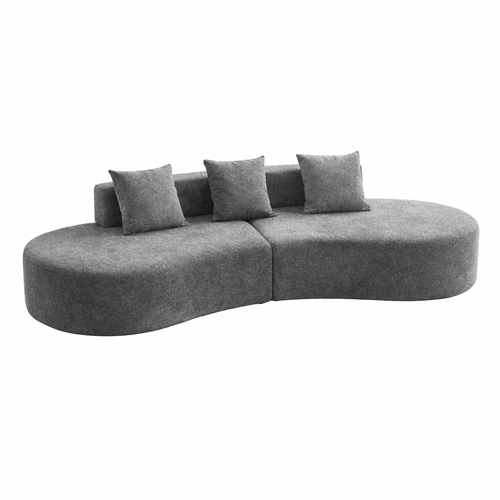 Canapé D'angle 3 Places En Velours Gris Courbe Et Modulable