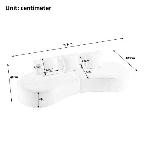 Canapé D'angle 3 Places En Velours Gris Courbe Et Modulable