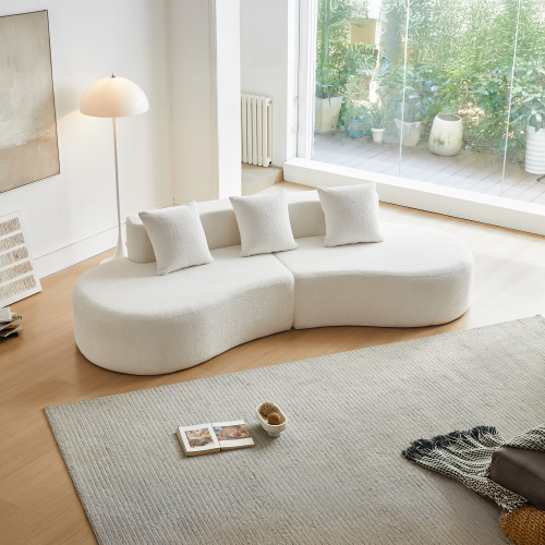 Canapé D'angle 3 Places En Velours Blanc Courbé Et Modulable
