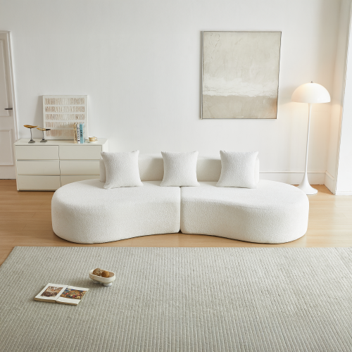 Canapé D'angle 3 Places En Velours Blanc Courbé Et Modulable