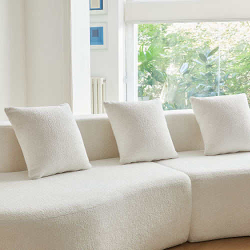 Canapé D'angle 3 Places En Velours Blanc Courbé Et Modulable