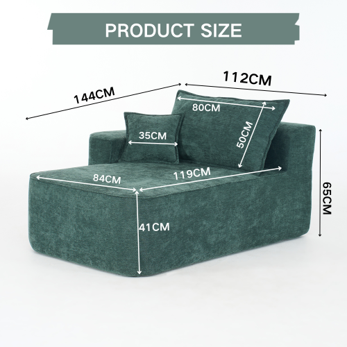 Méridienne 2 Places 144 Cm En Chenille Verte, Coussin Inclus