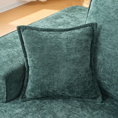 Méridienne 2 Places 144 Cm En Chenille Verte, Coussin Inclus