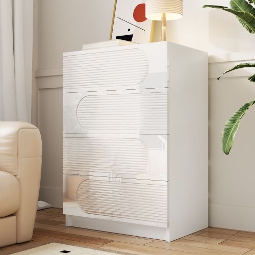 Commode Blanche à 4 Tiroirs 60 × 38.5 × 85 Cm, Façades Haute Brillance