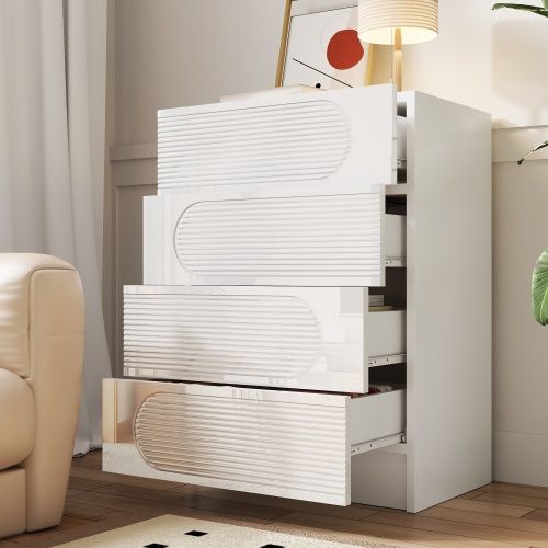 Commode Blanche à 4 Tiroirs 60 × 38.5 × 85 Cm, Façades Haute Brillance