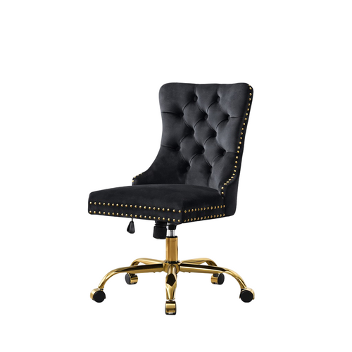 Chaise De Bureau En Velours, Dossier Capitonné, Base Métal Doré, Noir