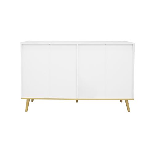 Commode à 6 Tiroirs 120 X 40 X 76.5 Cm, Pieds Effet Bois Et Poignées Dorées, Blanc