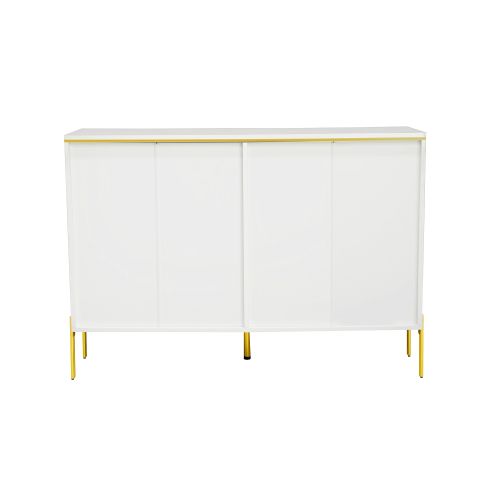 Commode à 6 Tiroirs 120x40x85.5 Cm, Façades Laquées Brillantes, Pieds Dorés, Blanc Et Or