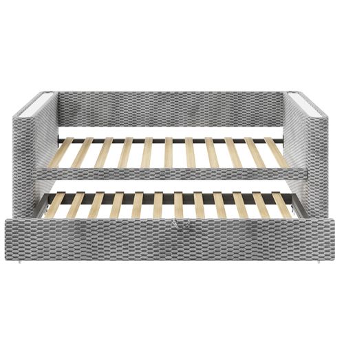 Lit Gigogne 90x200 Cm, Avec LED Et Sommier à Lattes, En Velours Gris