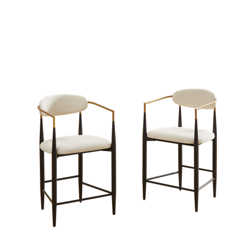 Lot De 2 Tabourets De Bar Avec Accoudoirs, Assise En Tissu, Beige