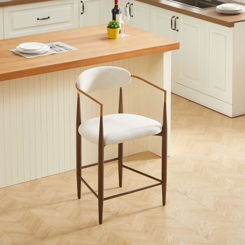 Lot De 2 Tabourets De Bar Avec Accoudoirs, Structure Métal, Tissu, Beige