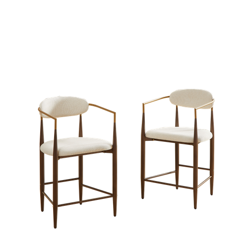 Lot De 2 Tabourets De Bar Avec Accoudoirs, Structure Métal, Tissu, Beige