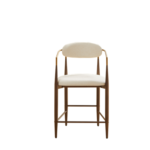 Lot De 2 Tabourets De Bar Avec Accoudoirs, Structure Métal, Tissu, Beige