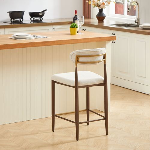 Lot De 2 Tabourets De Bar, Assise Rembourrée En Tissu, Pieds Métal, Beige