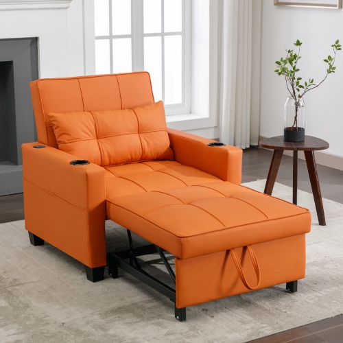 Fauteuil Convertible 3 En 1 Orange Avec Poche Latérale