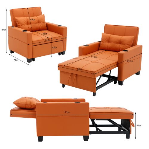 Fauteuil Convertible 3 En 1 Orange Avec Poche Latérale