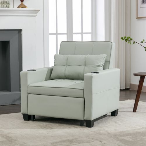 Fauteuil Convertible 1 Place 3 En 1 Vert Clair Avec Inclinaison Et USB