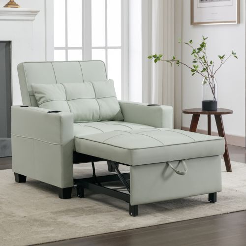 Fauteuil Convertible 1 Place 3 En 1 Vert Clair Avec Inclinaison Et USB