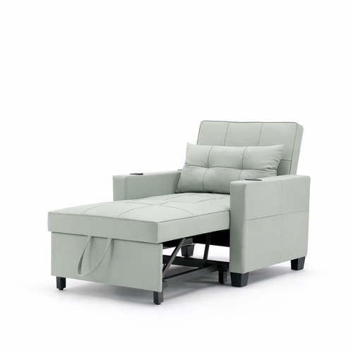 Fauteuil Convertible 1 Place 3 En 1 Vert Clair Avec Inclinaison Et USB