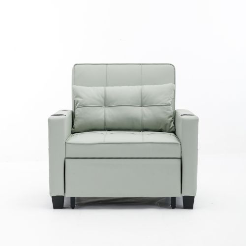 Fauteuil Convertible 1 Place 3 En 1 Vert Clair Avec Inclinaison Et USB