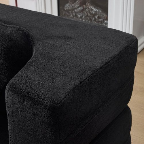 Canapé Modulable Compressé 2 Places En En Peluche - Noire