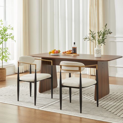 Lot De 2 Chaises De Salle à Manger, Tissu Et Métal, Beige