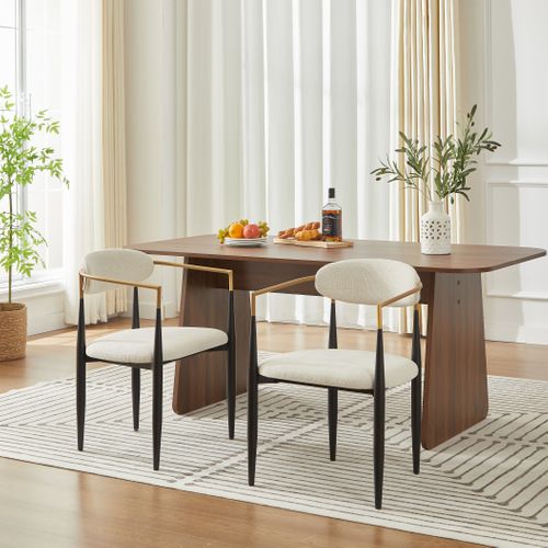 Lot De 2 Chaises De Salle à Manger, Tissu Et Métal, Beige