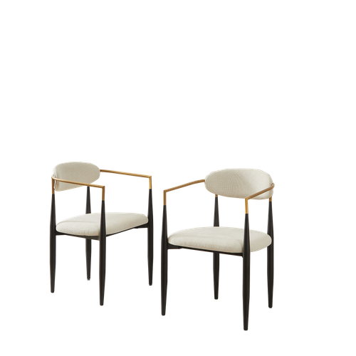Lot De 2 Chaises De Salle à Manger, Tissu Et Métal, Beige