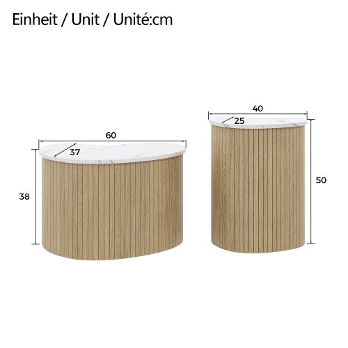 Lot De 2 Table Basse Courbée Naturel Et Blanc, Style Scandinave