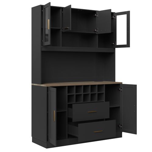 Buffet De Cuisine Haut 120 X 36.3 X 180 Cm, Buffet 6 Portes Avec LED Et Prises USB, Noir