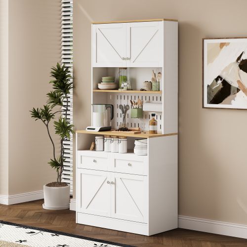 Buffet De Cuisine Blanc 80x40x175 Cm Avec Avec 2 Tiroirs Et 4 Portes
