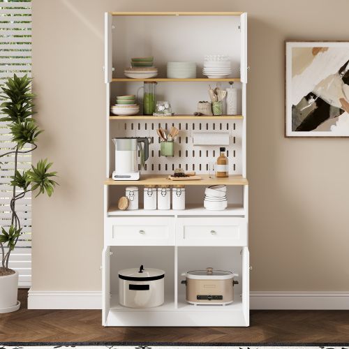 Buffet De Cuisine Blanc 80x40x175 Cm Avec Avec 2 Tiroirs Et 4 Portes