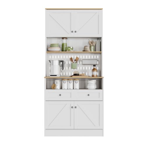 Buffet De Cuisine Blanc 80x40x175 Cm Avec Avec 2 Tiroirs Et 4 Portes