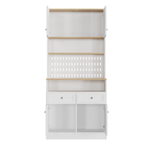Buffet De Cuisine Blanc 80x40x175 Cm Avec Avec 2 Tiroirs Et 4 Portes