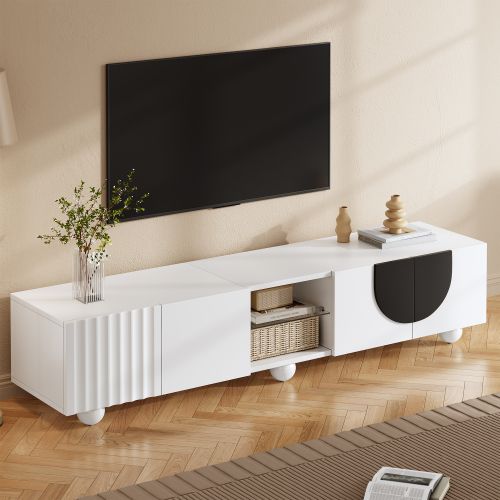 Meuble TV Moderne 180 Cm Avec 4 Portes, 2 Niche Ouverte, Blanc
