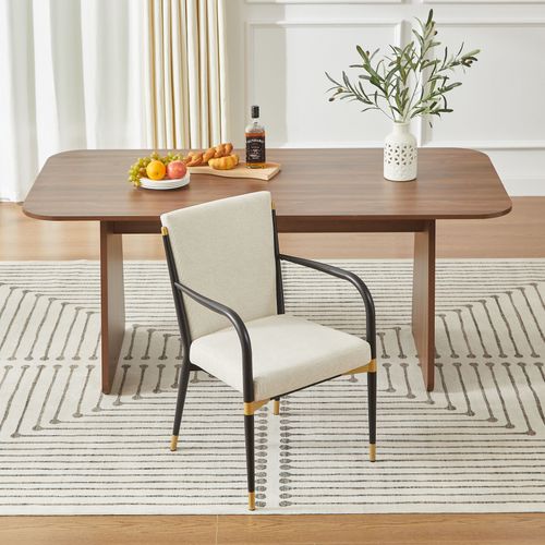 Lot De 2 Chaises De Salle à Manger, Tissu, Accoudoirs, Style Scandinave, Beige