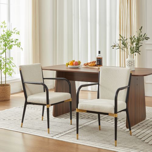 Lot De 2 Chaises De Salle à Manger, Tissu, Accoudoirs, Style Scandinave, Beige