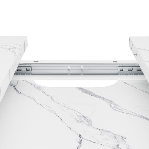 Table à Manger Extensible 120-160x80 Cm, Plateau Effet Marbre Blanc, Pieds Métalliques Papillon