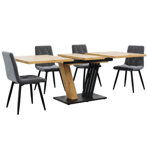 Table à Manger Extensible 120-160x80 Cm, Plateau Mdf Effet Bois, Pieds En Métal En Forme D’aile