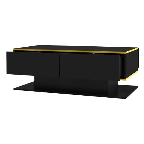 Table Basse Rectangulaire Noire 100x50x40 Cm Avec LED Et 3 Tiroirs
